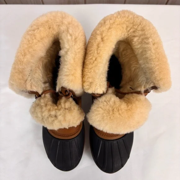 CROCS Allcast Luxe II Boots Waterproof Shearling Mid Calf Snow Boots Brown Sz 8 - Picture 5 of 16